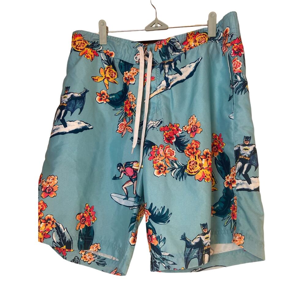 Batman and Robin‎ Floral surfboard swim shorts.